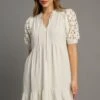 Umgee Full Size Ruffled Hem Heart Lace Sleeve Tie Neck Dress Plus Size