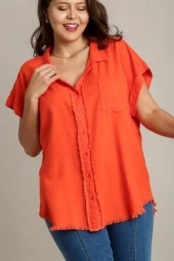 Umgee Full Size Linen Blend Button Down Short Folded Sleeve Shirt Plus Size -Sydney So Sweet 77b7e841 598d 42fe 9322 a1409ca46c0d Min