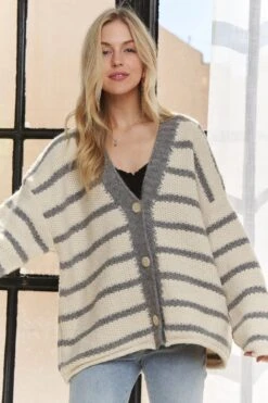 ADORA Horizontally Striped Button Up Cardigan -Sydney So Sweet 78e5c27387ed47e4926f5b22026c2eb5 Max Origin