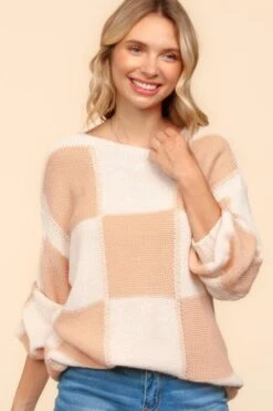 Haptics Full Size Checkered Round Neck Drop Shoulder Sweater -Sydney So Sweet 792ef70a 23dd 408f 9e1c de4861657df4 Max