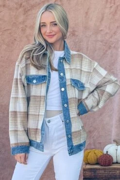 And The Why Full Size Washed Denim Detail Brushed Plaid Jacket -Sydney So Sweet 79d97440 2f0b 4f3a 9ed8 29ad19f50ee5 Max