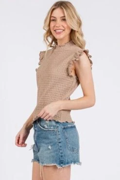 Ces Femme Texture Mock Neck Ruffle Cap Sleeve Blouse -Sydney So Sweet 7b8e15ac e5a3 41c4 a456 49dd6ef40210 Min