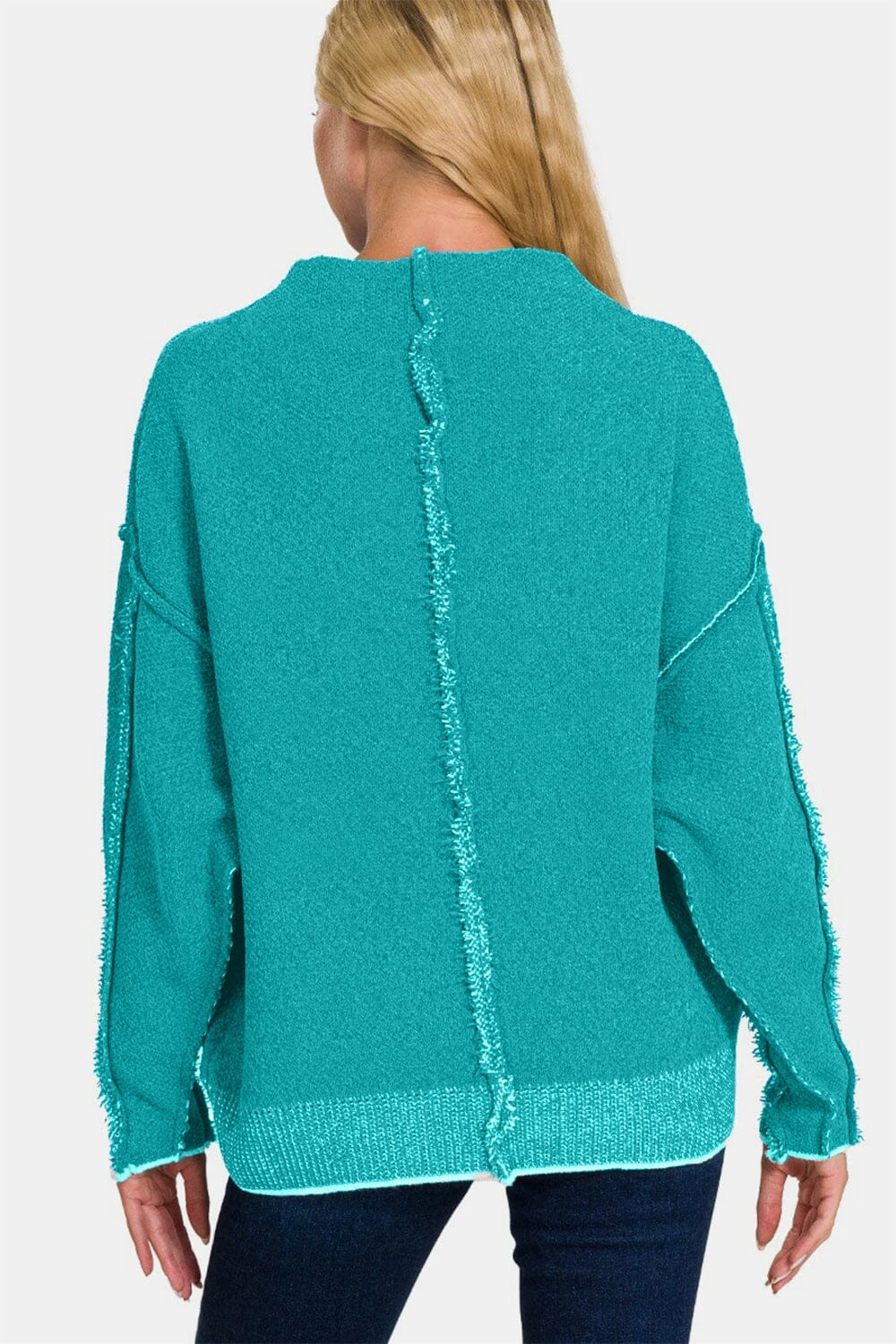 Zenana Exposed Seam Mock Neck Long Sleeve Sweater 4 Zenana Exposed Seam Mock Neck Long Sleeve Sweater - Image 2