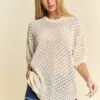 Davi & Dani Side Slit Openwork Round Neck Half Sleeve Knit Cover Up