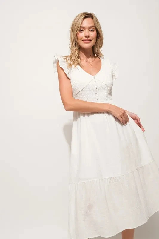 And The Why Ruffle Sleeve Front Smocked Tiered Midi Dress 6 And The Why Ruffle Sleeve Front Smocked Tiered Midi Dress - Image 4