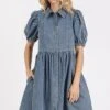 Mittoshop Button Down Puff Sleeve Denim Dress