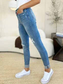 Judy Blue Full Size Mid Rise Destroy & Cuff Skinny Jeans -Sydney So Sweet 807b4631 21ff 436b b4ee dc5795c71444 Max