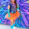 Neon Orange 80's Costume Tutu & Accessories For Kids -Sydney So Sweet 80 sOrangeCostume2
