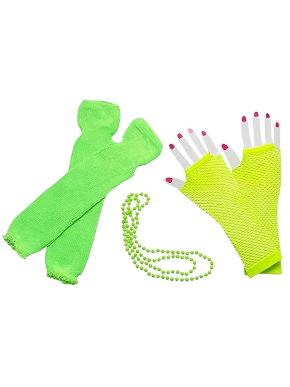 80s Costume Accessories Set In Neon Green - Leg Warmers, Fishnet Gloves, Beads 3 80s Costume Accessories Set In Neon Green - Leg Warmers, Fishnet Gloves, Beads