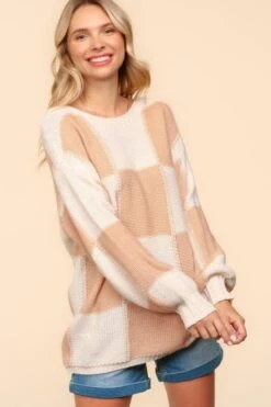 Haptics Full Size Checkered Round Neck Drop Shoulder Sweater -Sydney So Sweet 83f36ff1 2e73 4d6d 98e2 437c2ed9c2fd Max