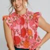 Umgee Full Size Floral Print Ruffled Cap Sleeve Blouse Plus Size -Sydney So Sweet 845a0ed8 d486 495f 9695 d4ee1049de65 Max