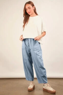 VERY J Washed Chambray Barrel Denim Pants -Sydney So Sweet 89e7a6bb1aa54625affe49e3a7de1310 Max Origin