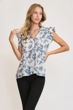 Umgee Full Size Botanical Print Babydoll Top Plus Size