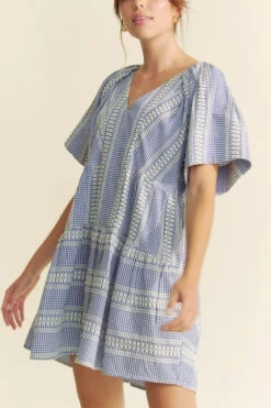 Davi & Dani Embroidered Stripe Ruffled Gingham Mini Dress -Sydney So Sweet 8b90f79e0fb04af19754514cccf9ad3c Max Origin