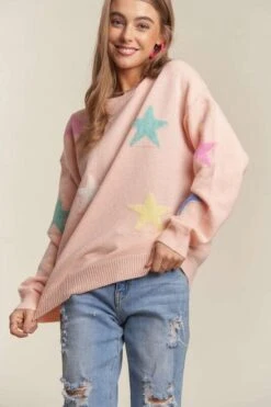 ADORA Stars Pattern Round Neck Drop Shoulder Sweater -Sydney So Sweet 8ebcad1a e677 4f10 8e17 d79a84a02b85 Max