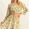 HYFVE Floral Off-Shoulder Flounce Sleeve Top And Skirt Set