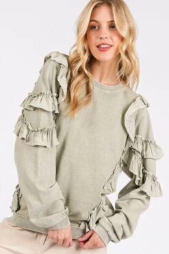 Mittoshop Ruffled Mineral Washed Round Neck Long Sleeve Sweatshirt 9 Mittoshop Ruffled Mineral Washed Round Neck Long Sleeve Sweatshirt -Sydney So Sweet 90eec173 a067 4684 83ad e606b20b88a6 Min