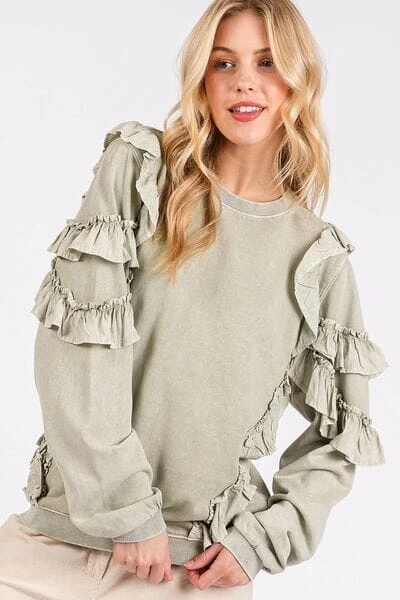 Mittoshop Ruffled Mineral Washed Round Neck Long Sleeve Sweatshirt 5 Mittoshop Ruffled Mineral Washed Round Neck Long Sleeve Sweatshirt - Image 3