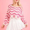 VERY J Chevron/Floral Pattern Crochet Knit Top