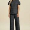 Double Take Full Size Texture Round Neck Short Sleeve Top And Pants Set