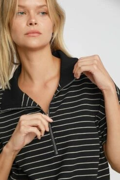 Umgee Striped Half Zip Short Sleeve Sweatshirt -Sydney So Sweet 923e9fe8 6e42 4473 9f27 7ea59e1b14f8 Max