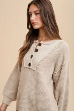 Annie Wear Half Button Ribbed Hem Sweater -Sydney So Sweet 92b4695a 0619 4f01 8308 697cd5a2dfbc Max