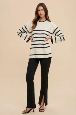 Annie Wear Side Slit Striped Round Neck Sweater -Sydney So Sweet 953baeef e9db 4718 a0fe 964ba43cbcb8 Max