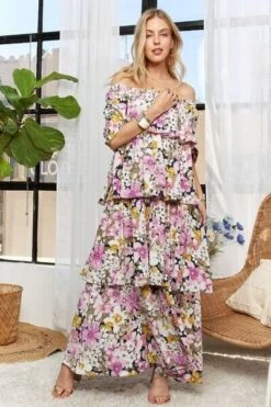 ADORA Layered Floral Off-Shoulder Short Sleeve Maxi Dress -Sydney So Sweet 95c6d0d9 de42 47ab 9bd8 d70ad3275a0d Min