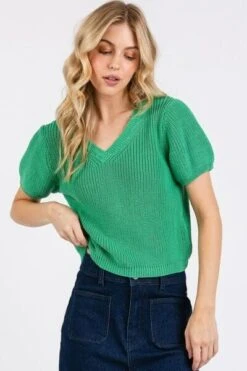 Mittoshop V-Neck Short Sleeve Crop Sweater -Sydney So Sweet 963471b8 24fd 4f0f ba19 9a675f310915 Min