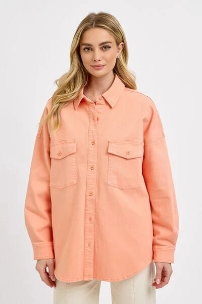 RISEN Full Size Button Down Long Sleeve Denim Shacket With Chest Pockets Plus Size 3 RISEN Full Size Button Down Long Sleeve Denim Shacket With Chest Pockets Plus Size