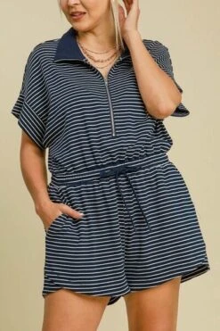 Umgee Full Size Half Zip Striped Romper Plus Size -Sydney So Sweet 9a90ef08 0973 4d03 8682 27c2070dfbe4 Min