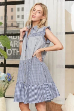 ADORA Button Down Textured Babydoll Dress -Sydney So Sweet 9aae51aefcde442995151b39af48b3af Max Origin
