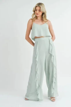 MABLE Crop Cami And Ruffled Wide Leg Pants Set