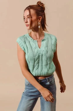 SO ME Notched Neck Cable Knit Sweater Vest -Sydney So Sweet 9cef98587c2a4d3bb8179fc89bc932a5 Max Origin
