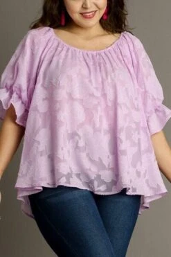 Umgee Full Size Jacquard Round Neck Ruffled Puff Sleeve Blouse Plus Size -Sydney So Sweet 9d25da6b 9ea7 452e ba16 6ec32703fa49 Min