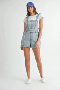 MABLE Square Neck Ruffle Shoulder Denim Overall Romper -Sydney So Sweet 9d265229e0264f3b9c39deaf2cc3dba6 Max Origin