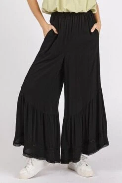 Mittoshop Lace Ruffle Asymmetric Hem Wide Leg Pants