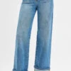 RISEN Full Size Elastic Band Mid Rise Wide Front Patch Pocket Cuff Jeans Plus Size