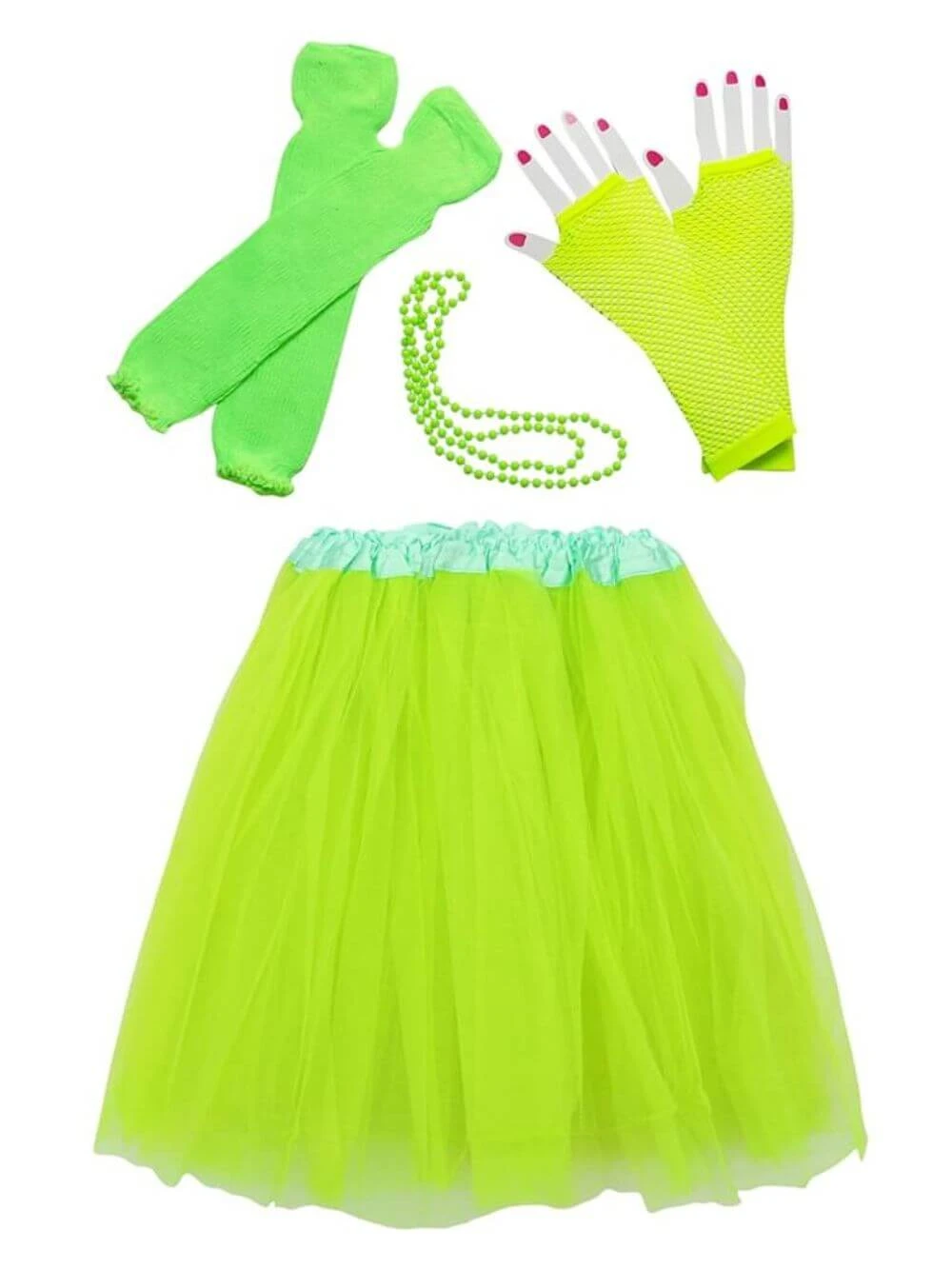 80s Outfits For Women In Neon Lime Green - 4 Piece Costume In Adult & Plus Size 4 80s Outfits For Women In Neon Lime Green - 4 Piece Costume In Adult & Plus Size - Image 2
