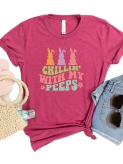 Chillin' With My Peeps Adult Short Sleeve T-Shirt For Spring & Easter -Sydney So Sweet BC3001HeatherRaspberry 7d53f16e 5249 4c66 8710 0e34ccb680ac