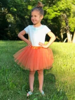 Orange Tutu Skirt For Girls – 3-Layer Tulle Ballet, Dance, And Dress-Up Costume Skirt