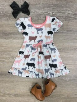Barnyard Besties Puff Sleeve Girls Dress