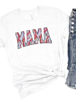 Baseball Mama Stitch Design Mom Graphic T-Shirt -Sydney So Sweet BaseballMamaAsh