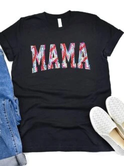 Baseball Mama Stitch Design Mom Graphic T-Shirt -Sydney So Sweet BaseballMamaHeatherBlack