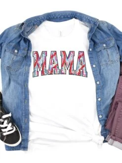 Baseball Mama Stitch Design Mom Graphic T-Shirt -Sydney So Sweet BaseballMamaWhite