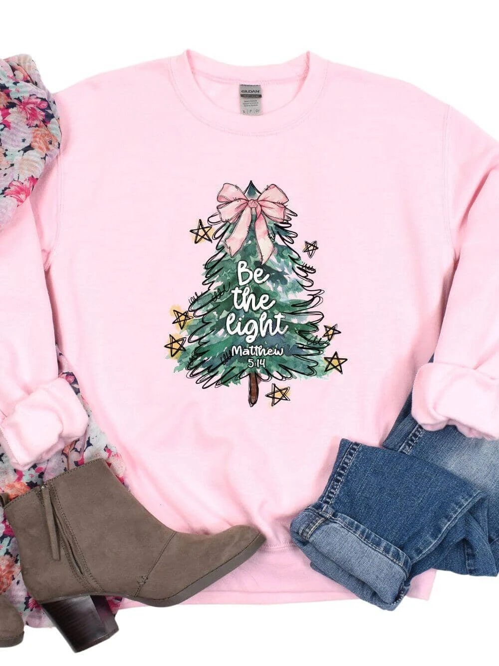 Be The LightChristmas Tree Heavy Blend Unisex Crewneck Graphic Sweatshirt 6 Be The LightChristmas Tree Heavy Blend Unisex Crewneck Graphic Sweatshirt - Image 4