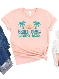 Beach More Worry Less Women's Jersey Short Sleeve Graphic Tee