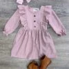 Blush Pink Waffle Knit Girls Ruffle Trim Long Sleeve Dress -Sydney So Sweet BlushPinkGirlsRuffleTrimLongSleeveDress