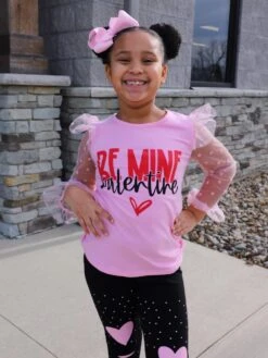 Be Mine Valentine Pink Heart Knee Patch Girls Valentine's Day Outfit -Sydney So Sweet BrooklynBeMinePink2