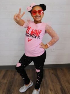 Be Mine Valentine Pink Heart Knee Patch Girls Valentine's Day Outfit -Sydney So Sweet BrooklynBeMinePink5